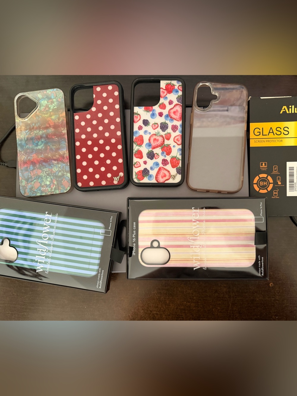 iphone 16 plus stylish phone case lot | 6 cases, 2 screen/camera glass | stylish